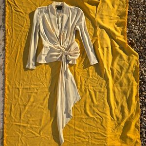 Elegant Cream Blouse with draped bow Front Donna Karan Black Label NY 70s rare